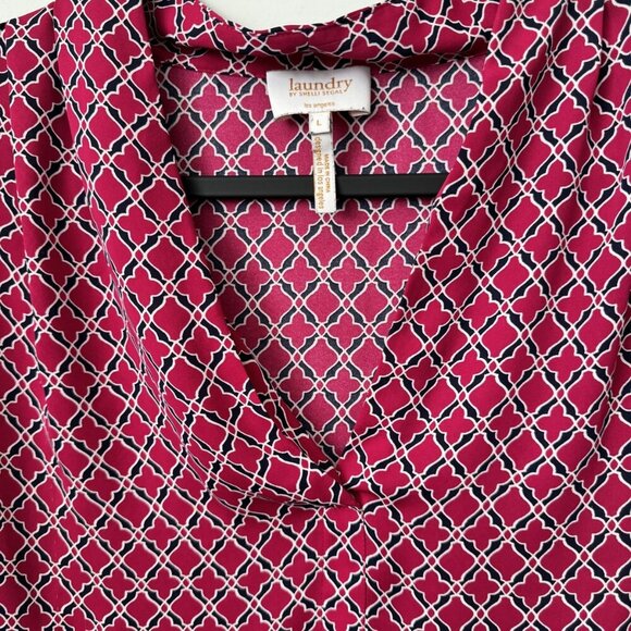 Laundry by Shelli Segal Size Large (L) Laundry Pink Geometric Print Cap Sleeve B - Picture 1 of 2